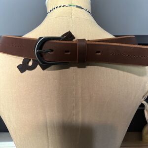 Clarks Leather  BELT Brown Detailed Stitching Silver Hardware Size 36